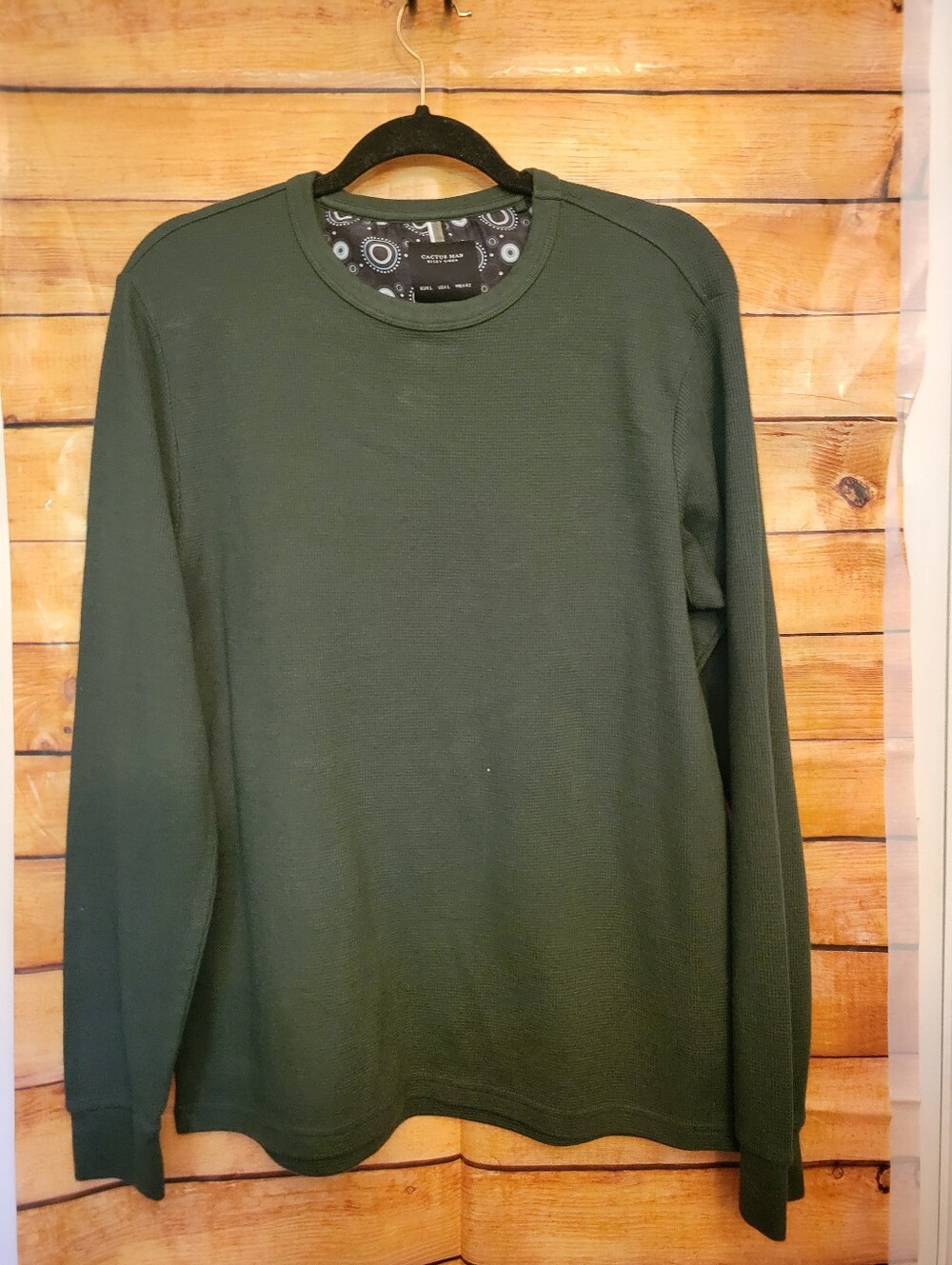 Men's Olive Green Long-Sleeve Crewneck Shirt L